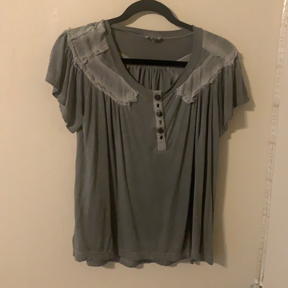 Cute distressed short sleeve blouse